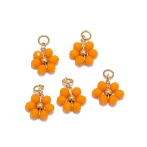 Five-piece set of orange crystal flower pendants with gold centers for DIY jewelry making