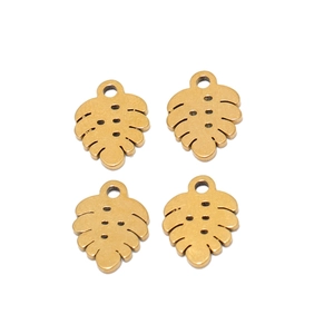 Lot de 4 pendentifs feuilles de monstera dorées en acier inoxydable pour création de bijoux