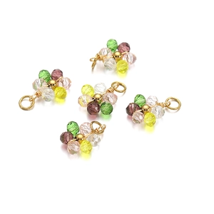 Five colorful crystal flower pendants with gold rings for DIY necklaces and earrings