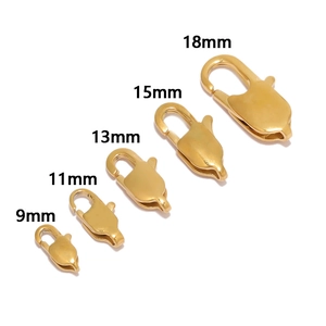 Gold-plated lobster clasps in 9mm to 18mm sizes for DIY necklace and bracelet jewelry