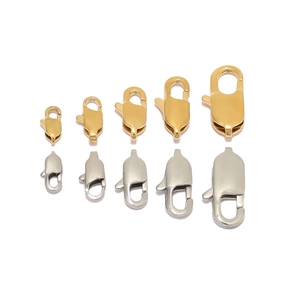 Gold and silver lobster claw clasps for jewelry making in five different sizes
