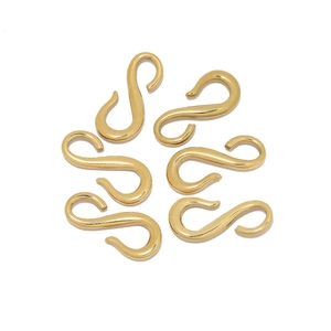 Close-up of six gold-plated S-shaped metal hooks for DIY jewelry making and keychains