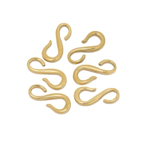Set of six gold stainless steel S-shaped jewelry connector hooks with polished finish