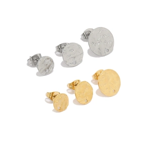 Vintage stainless steel hammered disc earring studs in gold and silver for DIY jewelry