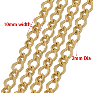 Gold stainless steel 10mm twisted link chain with detailed embossed texture