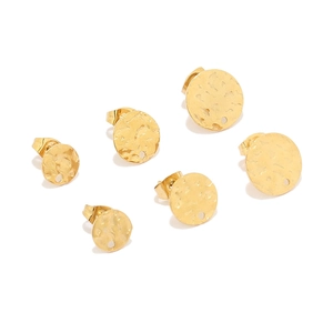 Hammered gold round disc stud earrings with hole for DIY jewelry making accessories