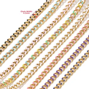 Colorful 4.5mm stainless steel Cuban link chain necklaces with enamel drip oil finish