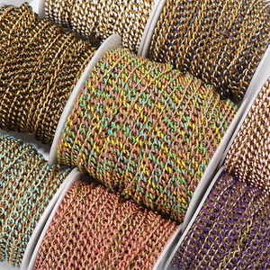 Colorful enamel stainless steel Cuban chain for DIY jewelry making on plastic spools