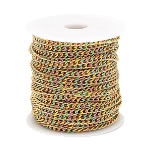 Colorful enamel Cuban link chain for DIY hip hop jewelry on a white spool