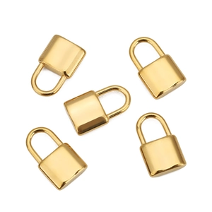Cinco dijes de candado en acero inoxidable dorado para creación de collares y joyas DIY