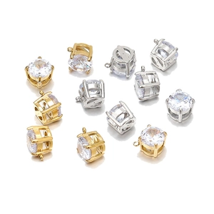7mm round zircon pendant with stainless steel prong setting for DIY jewelry making