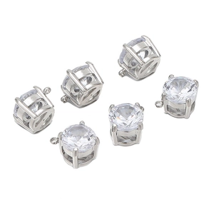 Macro detail of 6-piece silver claw setting cubic zirconia charms for DIY jewelry making
