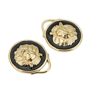 Pendentif tête de lion rétro doré et émail noir pour création de bijoux DIY