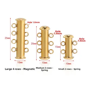 Détail macro des fermoirs magnétiques dorés multi-rangs pour bijoux divers