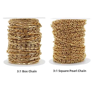 Catene da 3mm in acciaio inossidabile dorato 3:1 box e perline quadrate per gioielli fai da te