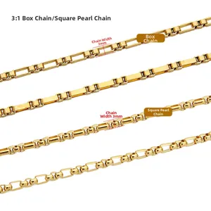 Catene in acciaio inossidabile dorato 3mm e collane di perle quadrate per gioielleria
