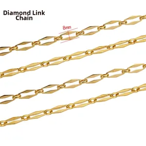 Gros plan sur la chaîne à maillons losange dorée de 8 mm pour la création de bijoux DIY