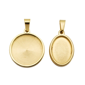Stainless Steel Bezel Pendant Tray Round Oval Cabochon Base Settings With Bail Clasp Gold Silver DIY Jewelry Accessories