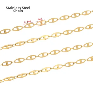 4mm 18k gold plated stainless steel pig nose chain for DIY jewelry making 9.5mm links