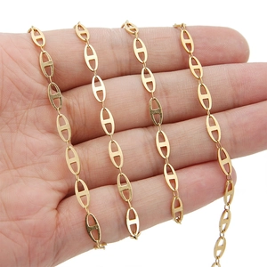 Golden 4mm stainless steel anchor chain necklace with classic piggy nose oval links