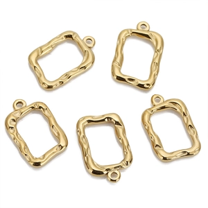 Detail of five gold textured irregular rectangular charms with hammered finish for DIY jewelry