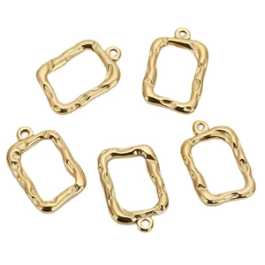 Five gold rectangular textured metal pendants with hammered finish for DIY jewelry
