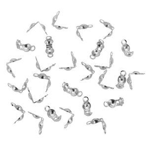 Silver stainless steel bead tips and knot covers for DIY jewelry necklace making