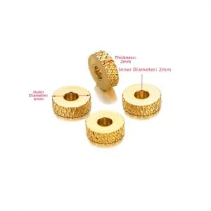 6mm gold-plated checkered stainless steel spacer beads for DIY jewelry making