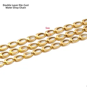 Chaîne goutte d'eau dorée 5mm en acier inoxydable à double couche pour bijoux