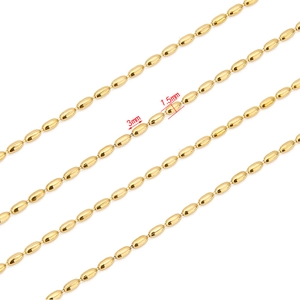 Catena a grani di riso in acciaio inossidabile dorato 18k accessori, 3mm x 1,5mm