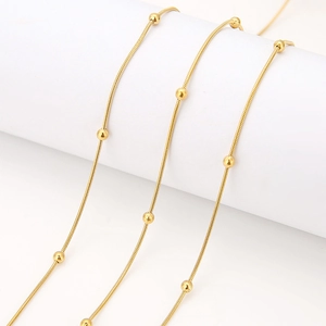 Minimalistische 18k vergulde slangenketting met ronde kralen en hoogglanzende finish