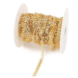 6mm 18k gold plated stainless steel hollow leaf chain roll for DIY jewelry making