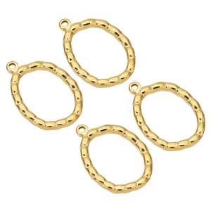 18k vergoldeter ovaler Anhänger aus Edelstahl mit Hammerschlag-Effekt für DIY-Schmuck