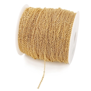 Close-up of 18k gold plated stainless steel O-chain spool for DIY jewelry making