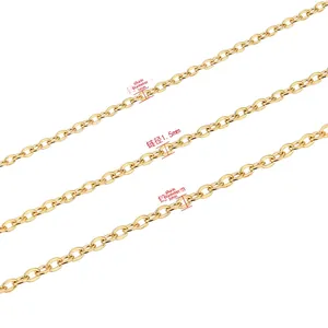 Detail view of 1.0mm, 1.5mm, and 2.0mm gold-plated stainless steel O-link chains
