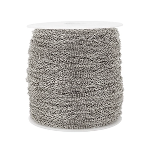 Close-up of bright silver stainless steel cable chain roll for DIY jewelry making