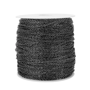 Macro detail of gunmetal black stainless steel DIY chain roll for jewelry making