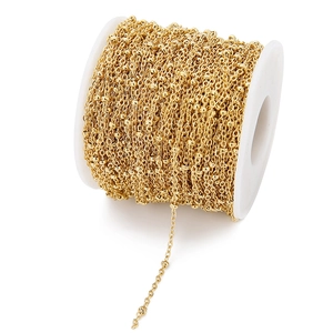 Golden 2mm stainless steel bead chain on white spool for DIY jewelry making accessories