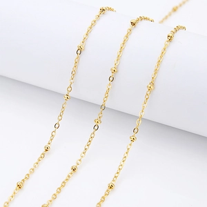 2mm 18k gold plated stainless steel bead chain necklace with polished round metal beads