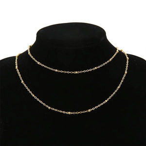 2mm 18k gold plated stainless steel bead chain double layer necklace on display