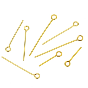 Golden vacuum plated stainless steel eye pins for DIY jewelry making and beading