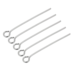 Polished silver stainless steel eye pins for DIY jewelry making and bead stringing