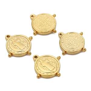 Set of 18k gold plated stainless steel Saint Benedict religious medals for DIY jewelry