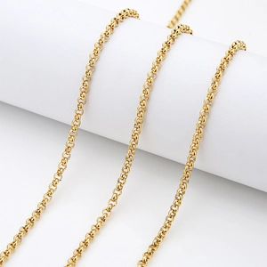 Polished 18k gold plated stainless steel Rolo chain necklace for DIY jewelry making