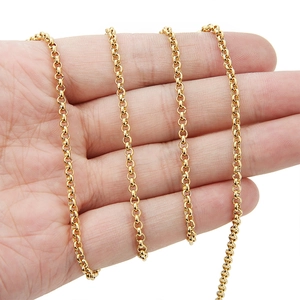 Polished 18k gold plated stainless steel rolo chain necklace wrapped around a hand