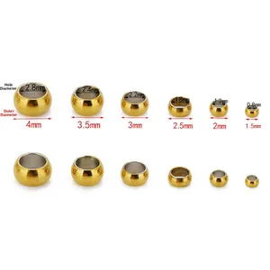 Cuentas de acero inoxidable doradas para joyería en varios tamaños desde 1,5mm hasta 4mm
