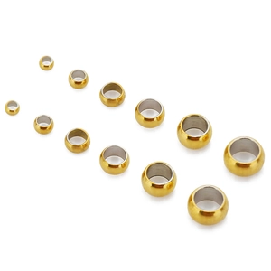 Cuentas de crimpado de acero inoxidable chapado en oro 18K en varios tamaños para joyería