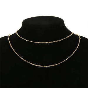 18K gold plated 1.8mm stainless steel satellite chain necklace layered on neck model