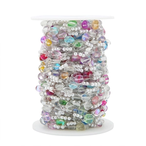 Catena DIY in acciaio inossidabile con pietre naturali colorate e perle su rocchetto