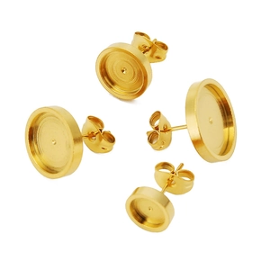 Detailed view of matte gold stainless steel earring studs base for DIY jewelry making